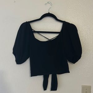 Black open back tie blouse